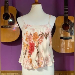 Japanese Floral Pleated Cropped Tank SZ Small Love and Pieces